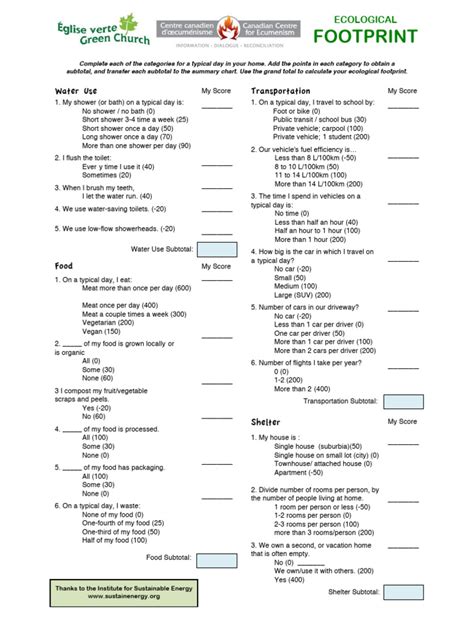 Ecological Footprint Calculator Pdf