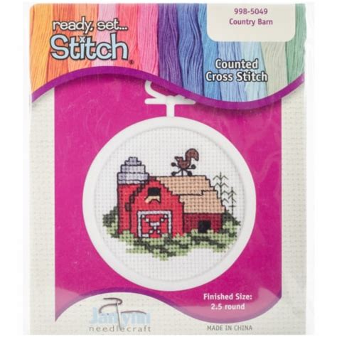 Janlynn Mini Counted Cross Stitch Kit Round Barn Count