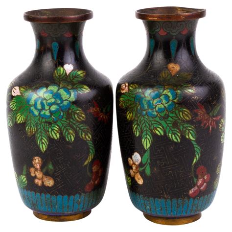 A Pair Of Chinese Cloisonne Baluster Vases Late Th Century For Sale