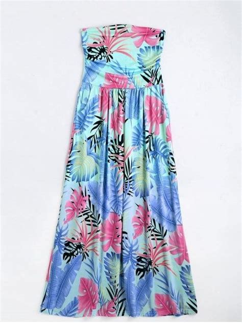 Leaves Print Strapless Maxi Dress | Dresses, Fashion clothes women, Fashion