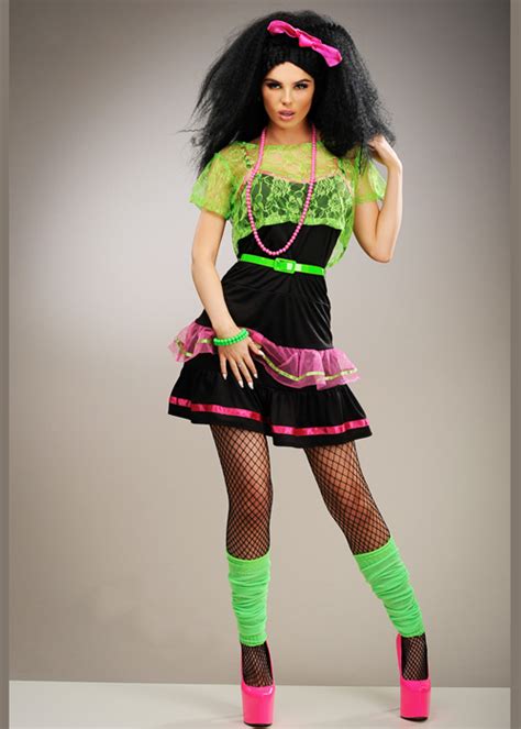 Womens 80s Cute Neon Pop Diva Costume