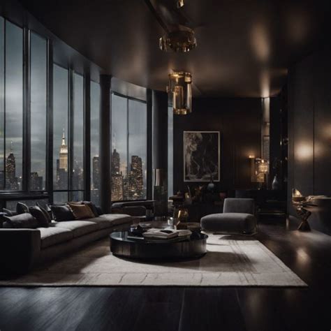 New York Dark Living Room Penthouse In 2023 Penthouse Apartment