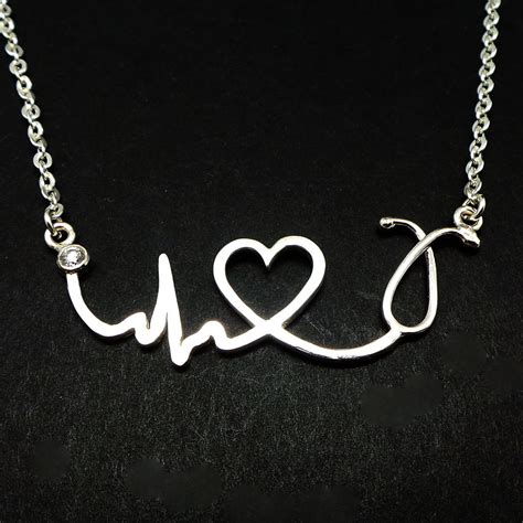 Nurse ECG Stethoscope Necklace - Heart Beat Necklace Doctors EKG ...