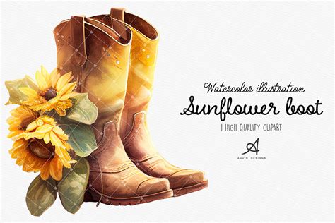 Watercolor Sunflower Boot Sublimation Graphic By Arvindesigns