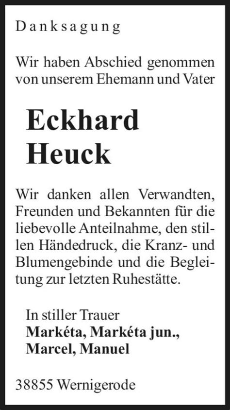 Traueranzeigen Von Eckhard Heuck Abschied Nehmen De