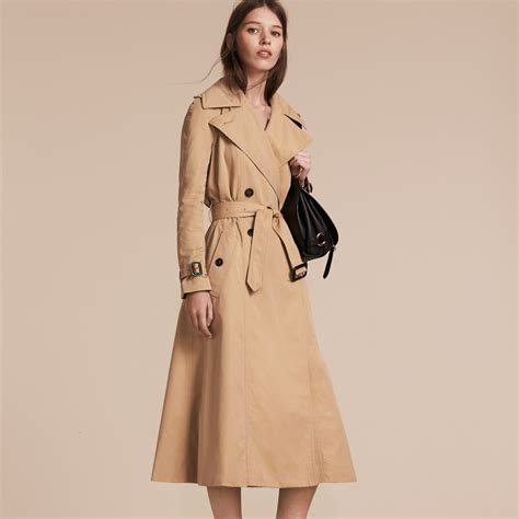 Cotton Gabardine A Line Trench Coat In Honey Women Burberry United Kingdom