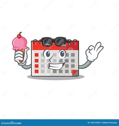 Character Calendar Isolated With In Cartoon With Ice Cream Stock Vector