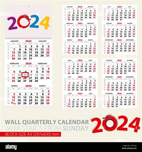 Imprimer Le Modèle Du Calendrier Trimestriel Mural Pour 2024 Année