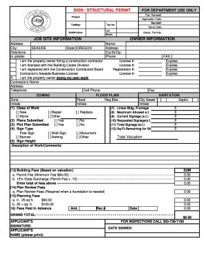 Fillable Online Sign Structual Permit Application City Of Seaside