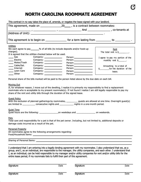 Free North Carolina Rental Lease Agreement Templates Pdf Word