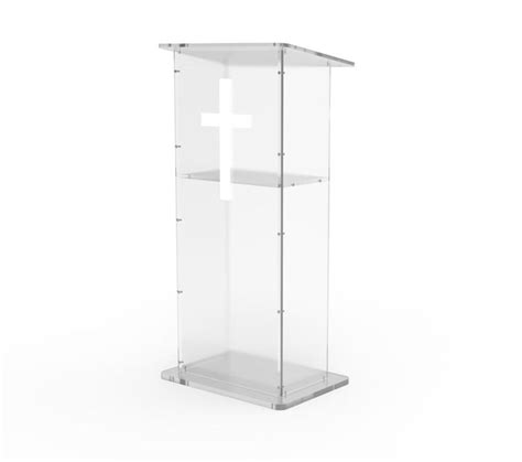 Clear Acrylic Lucite Podium Pulpit Lectern Tall With White Cross