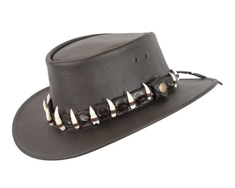 Buy Australian Crocodile Dundee Black Leather Hat With 15 Crocodile