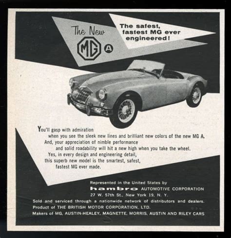 1956 Mg Mg Mga Car Photo Vintage Print Ad Vintage Muscle Cars Mg