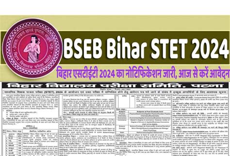 बहर एसटईट 2024 क नटफकशन जर आज स कर आवदन BSEB Bihar STET