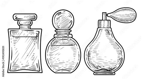 Perfume Bottles Illustration Drawing Engraving Ink Line Art Vector