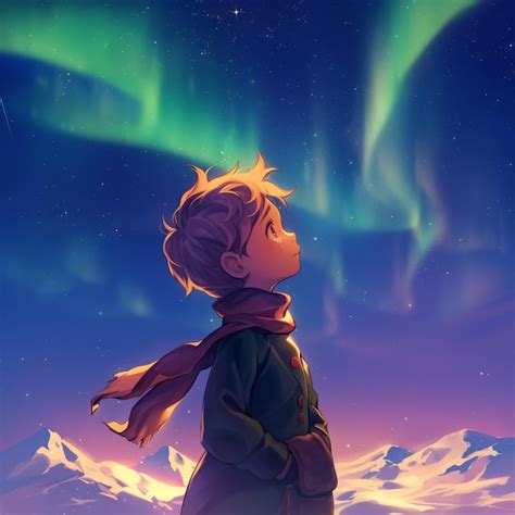 anime boy     aurora lights   sky generative ai