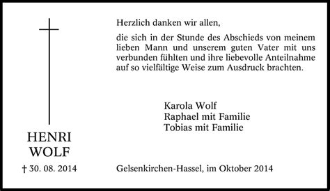 Traueranzeigen Von Henri Wolf Trauer In NRW De