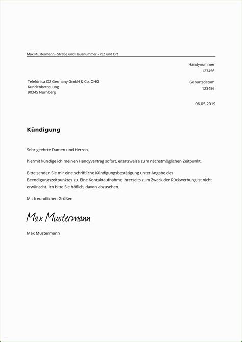 028 Kündigung Vertrag Vorlage Pdf O2 Vertrag Kündigen Muster Vorlage