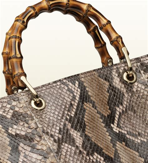 Gucci Bamboo Shopper Python Tote In Brown Lyst