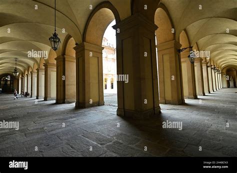 Turin Italy Sep 01 2021 The Savoy Royal Palace Inner Yard Arcades