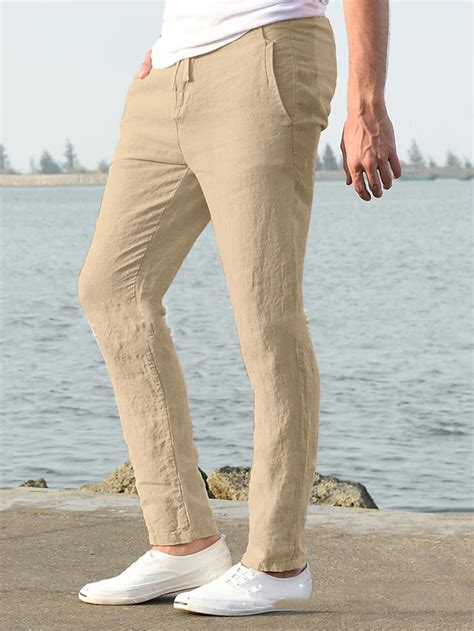 Mens Trousers Men Drawstring Straight Leg Elastic Waist Breathable