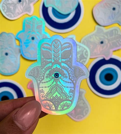 Holographic Sticker Hamsa Hand Evil Eye Vinyl Sticker Etsy Uk