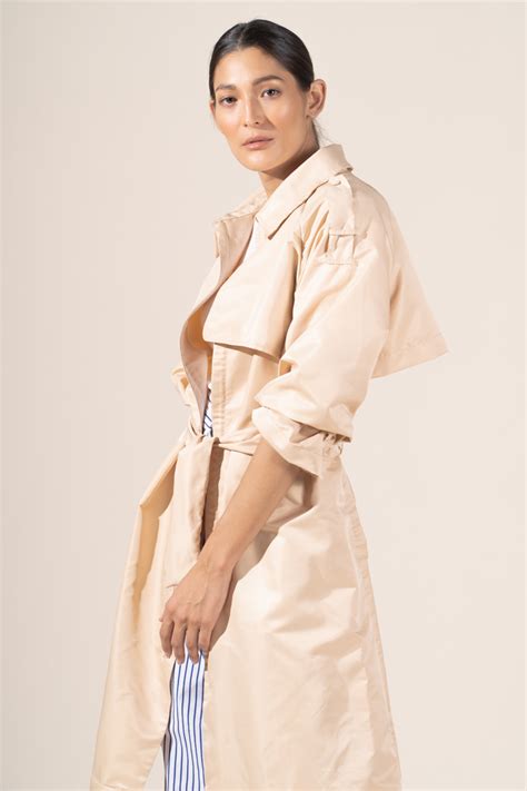 Zoe In Nude Protective Outerwear Full Trench Coat Atelier Debbie Co