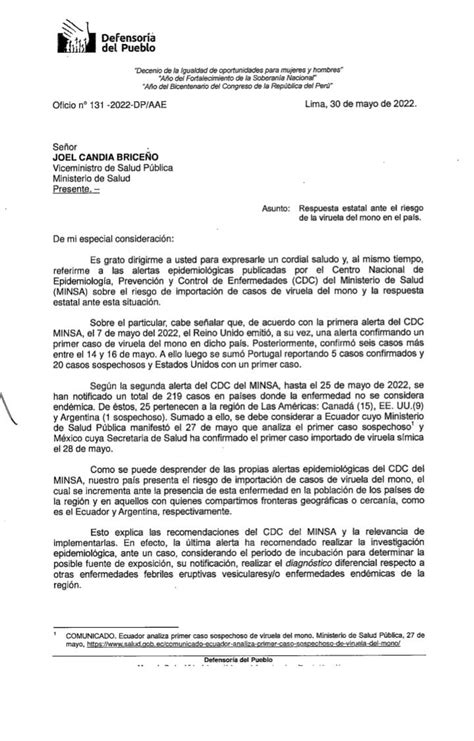 Defensor A Per On Twitter Ante Riesgo De Importaci N De Casos De