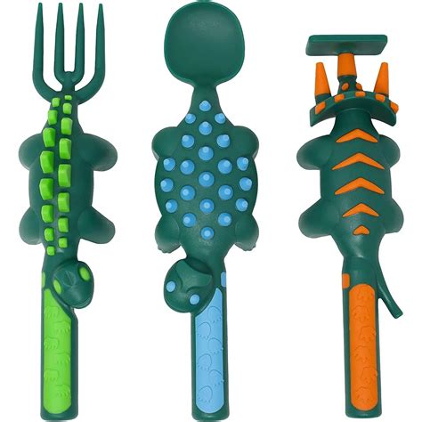 Constructive Eating 3 Piece Dino Utensil Set Browns Kitchen