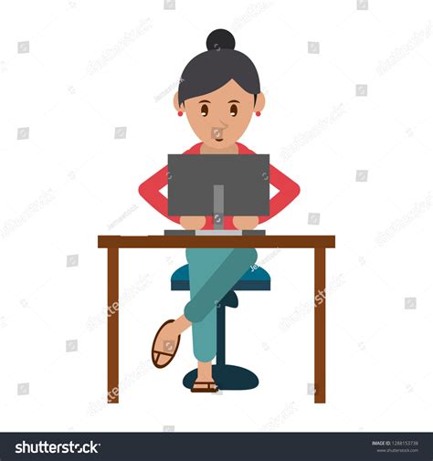 Woman Using Computer Stock Vector Royalty Free 1288153738