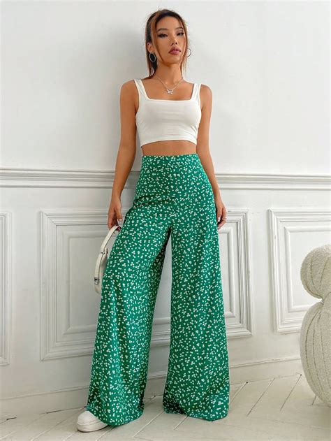 Shein Vcay Ditsy Floral Print Wide Leg Pants Shein Usa