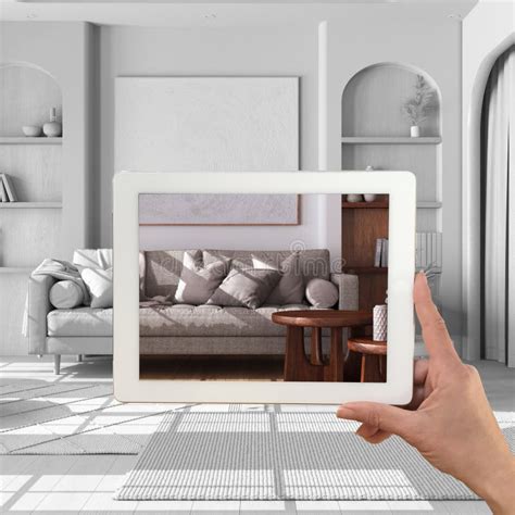 Augmented Reality Concept Hand Holding Tablet With Ar Application Used