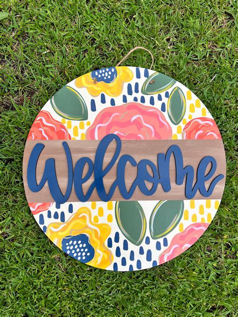 Fall Spring Summer Floral Welcome Round Door Hanger Wreath Wreath