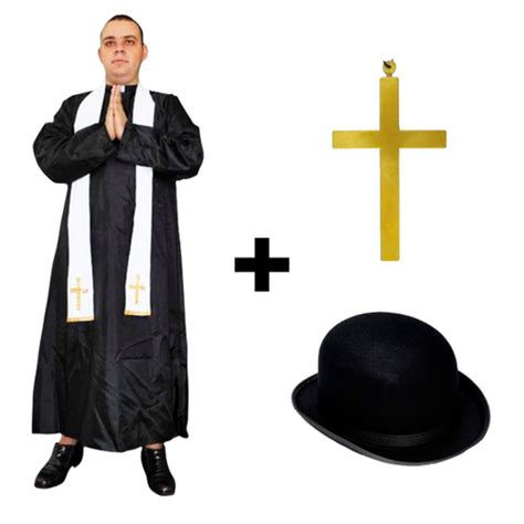 Fantasia Padre Adulto Completa Chapeu E Crucifixo Halloween Festa