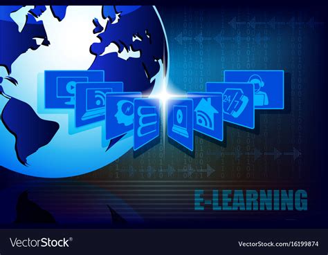 Blue Background With Symbols E Learning Royalty Free Vector