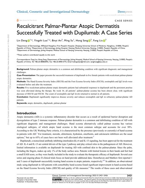 Pdf Recalcitrant Palmar Plantar Atopic Dermatitis Successfully