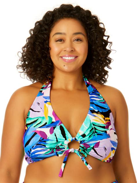 Time And Tru Womens Plus Size Floral Print Halter Bikini Top