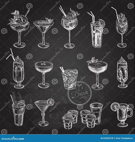 Hand Drawn Sketch Set Of Alcoholic Cocktails Vector Illustration Stock