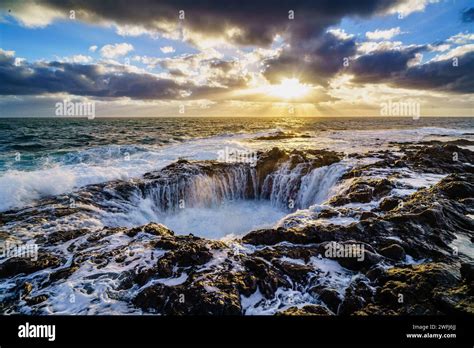 El Bufadero During Sunrise La Garita Gran Canaria Spain Stock Photo