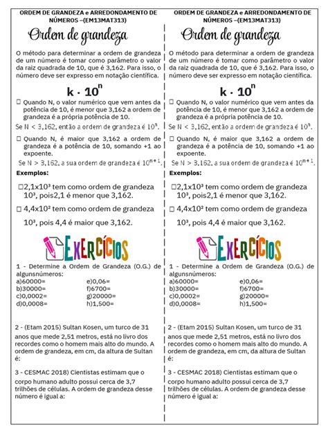 Ordem De Grandeza De Um Número - Ordem de Grandeza de Números e Células | PDF | Exponenciação | Matemática