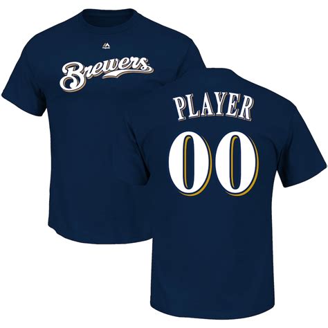 Men's Milwaukee Brewers Majestic Navy Custom Roster Name & Number T-Shirt