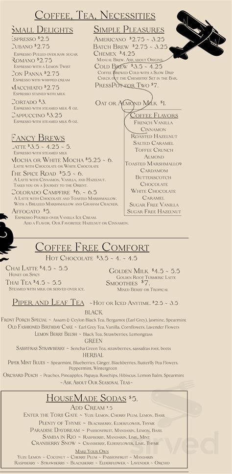 Wayfinder Coffee Co Menu In Colorado Springs Colorado Usa