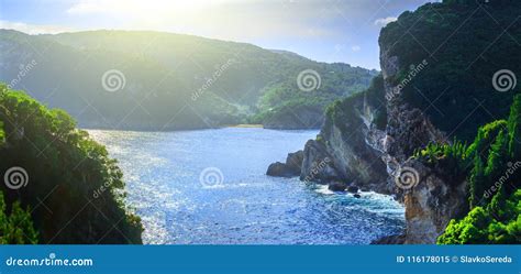 Beautiful Summer Panoramic Seascape View Of The Coastline Into Stock