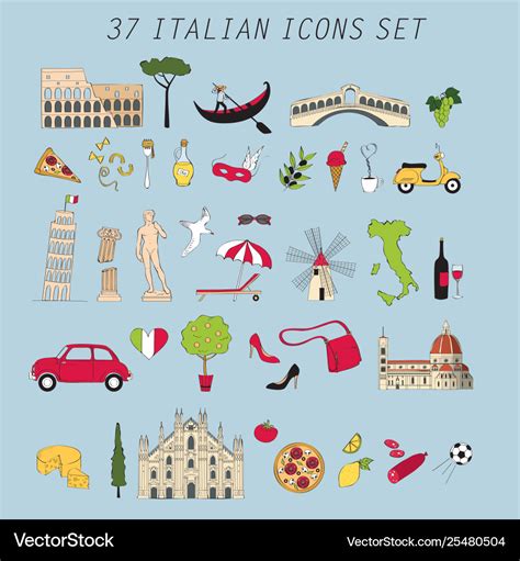 Italy Icon Set Royalty Free Vector Image Vectorstock