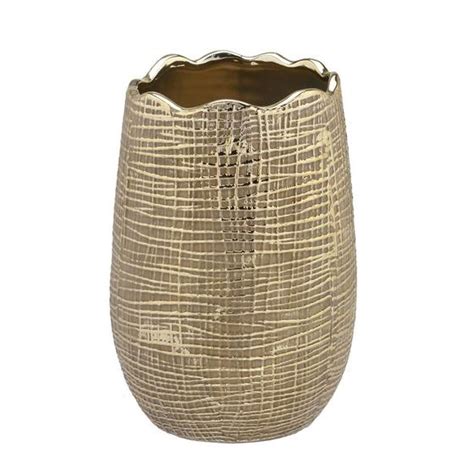 Vaso Decor Texturizado Dourado Em Ceramica Espressione Vasos Para