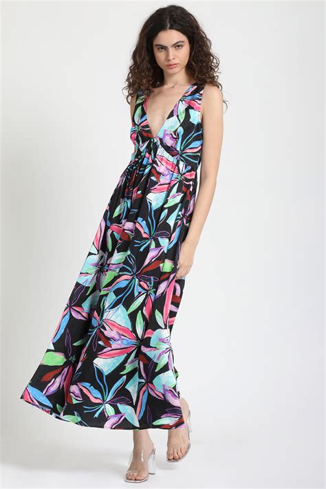 Ripley Vestido Maxi Satin Estampado Negro Liola