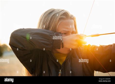 Girl Doing Archery Stock Photo Alamy