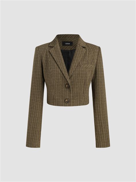 Tweed Tweed Collar Check Crop Blazer For Work