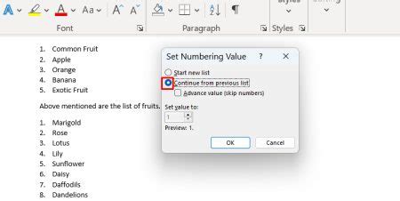 How To Continue Numbering Between Two Lists In Word