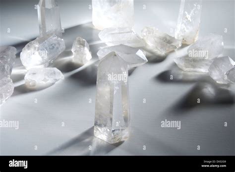 Different Sizes Of Transparent Quartz Crystal Together Stock Photo Alamy